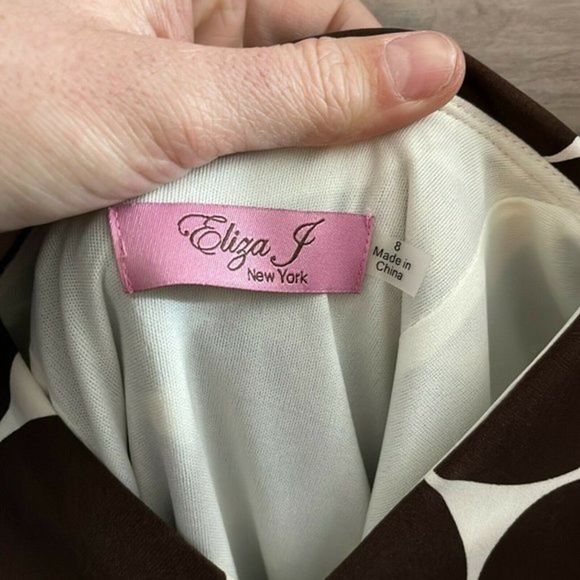 Eliza J Womens White Brown Polka Dot Sleeveless V Neck Midi Sheath Dress Size 8 - Picture 12 of 13